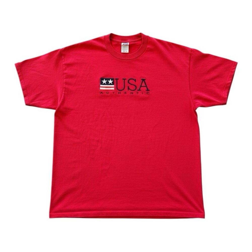 Anvil Men's 2X Red USA Flag Graphic Crew Neck Short Sleeve Cotton Knit Tee